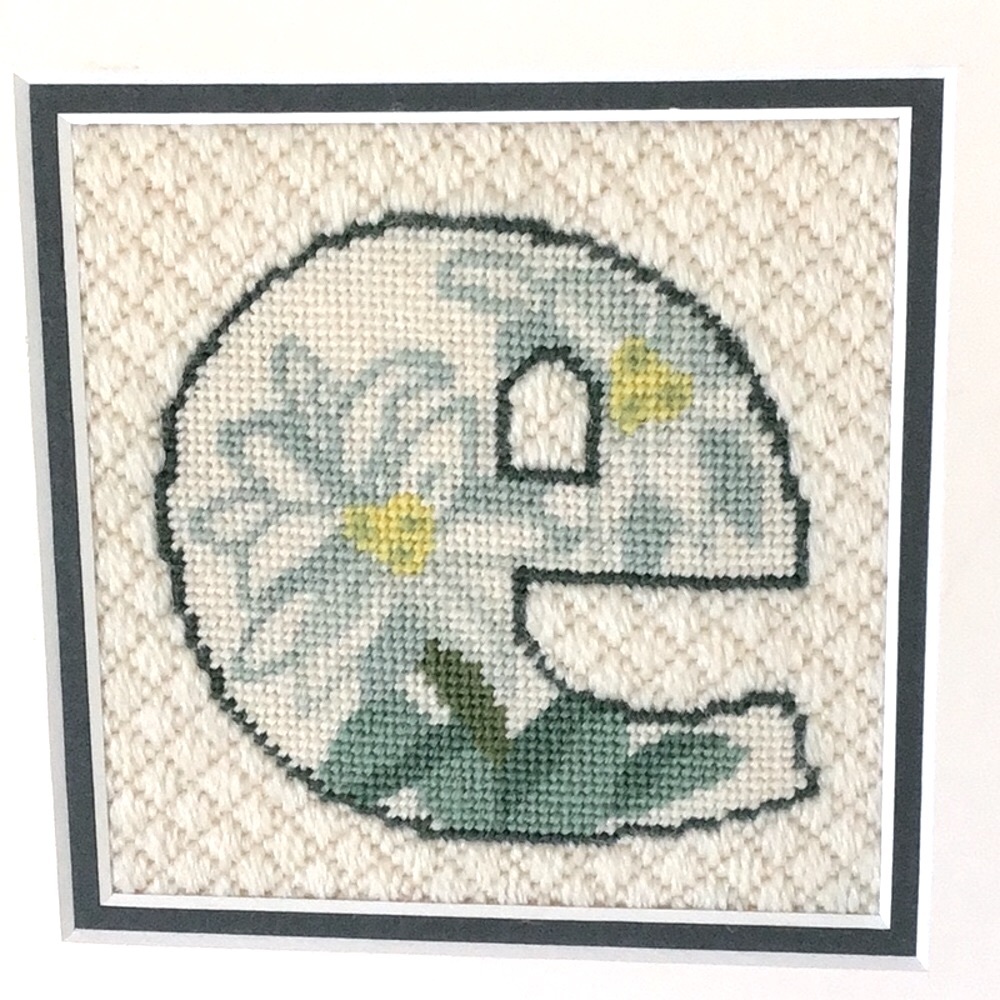 The Letter ‘e’ Framed Cross-stitch Cream Floral Square Free Standing